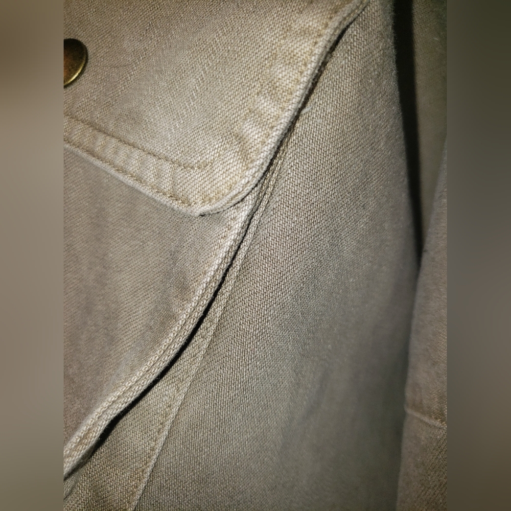 B.R. 100% Cotton olive military green safari oversized denim jacket huge pockets - Picture 5 of 12